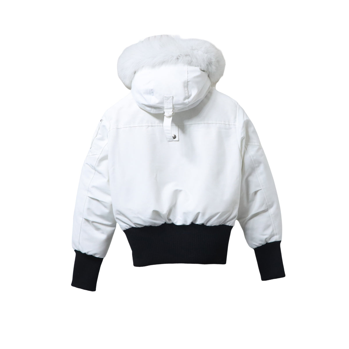 Moose Knuckles White Hooded Bomber Jacket
