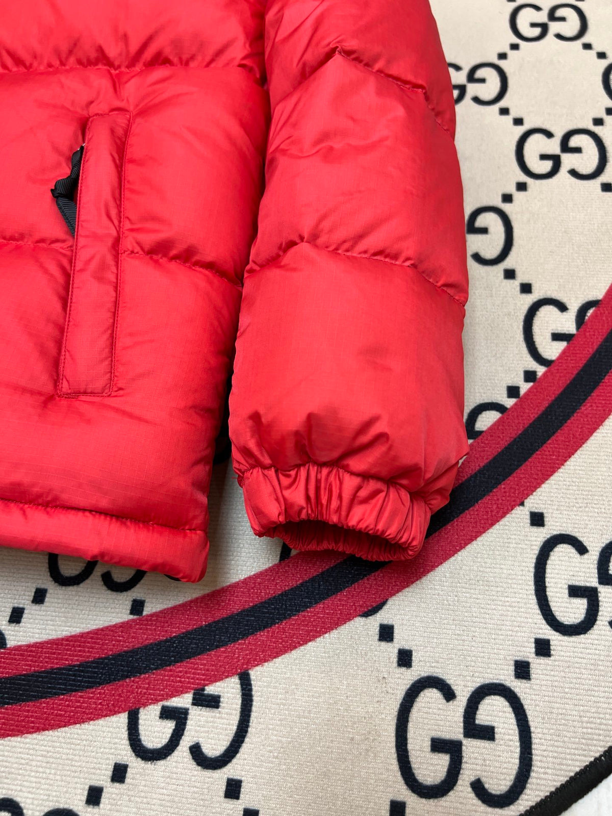 The North Face Red and Black Color-Block Puffer Jacket