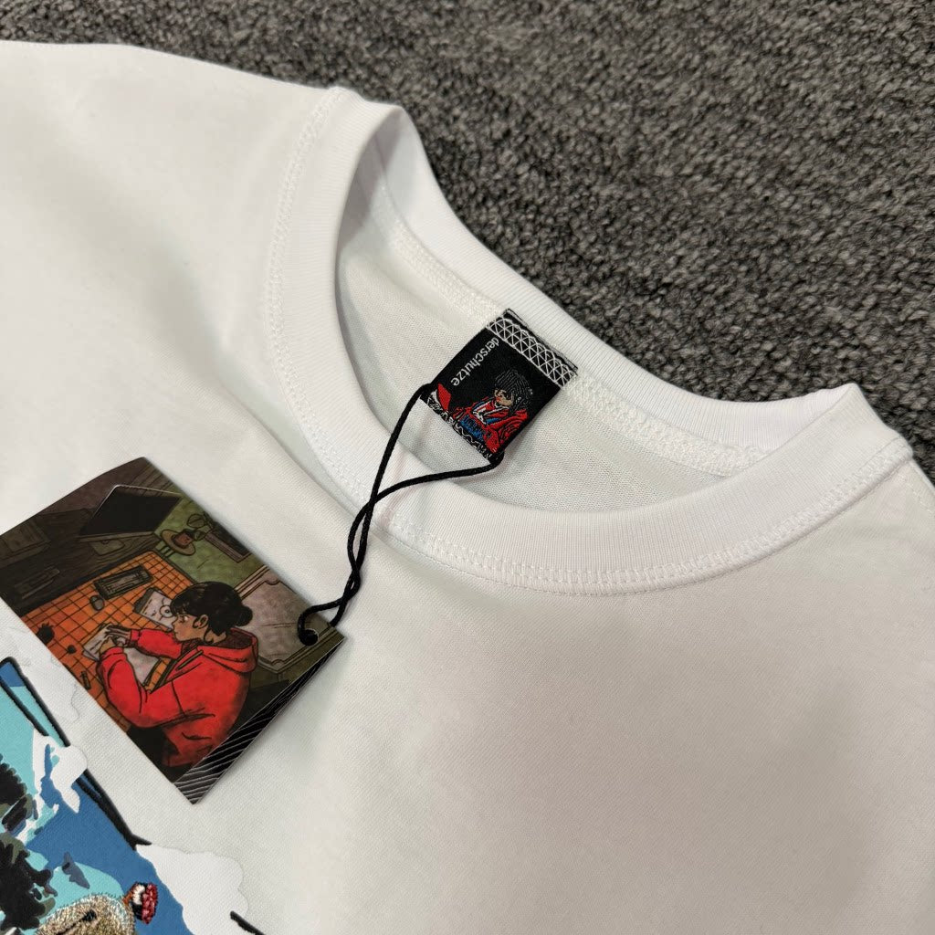 Derschutze Summer New Loose Crew Neck Short Sleeve T-Shirt, Unisex Casual Embroidered Print Top
