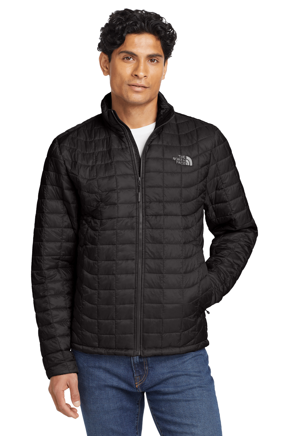 The North Face Black Stand-Collar Grid-Quilted Jacket