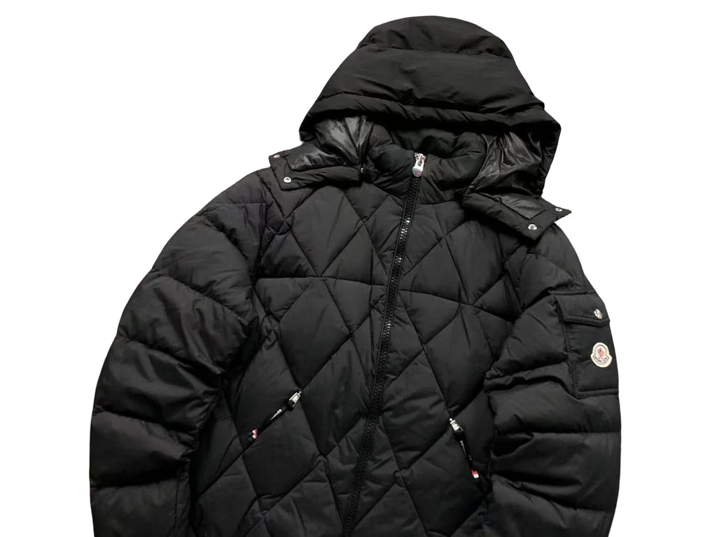 Moncler Black Geometric-Quilt Hooded Puffer Jacket