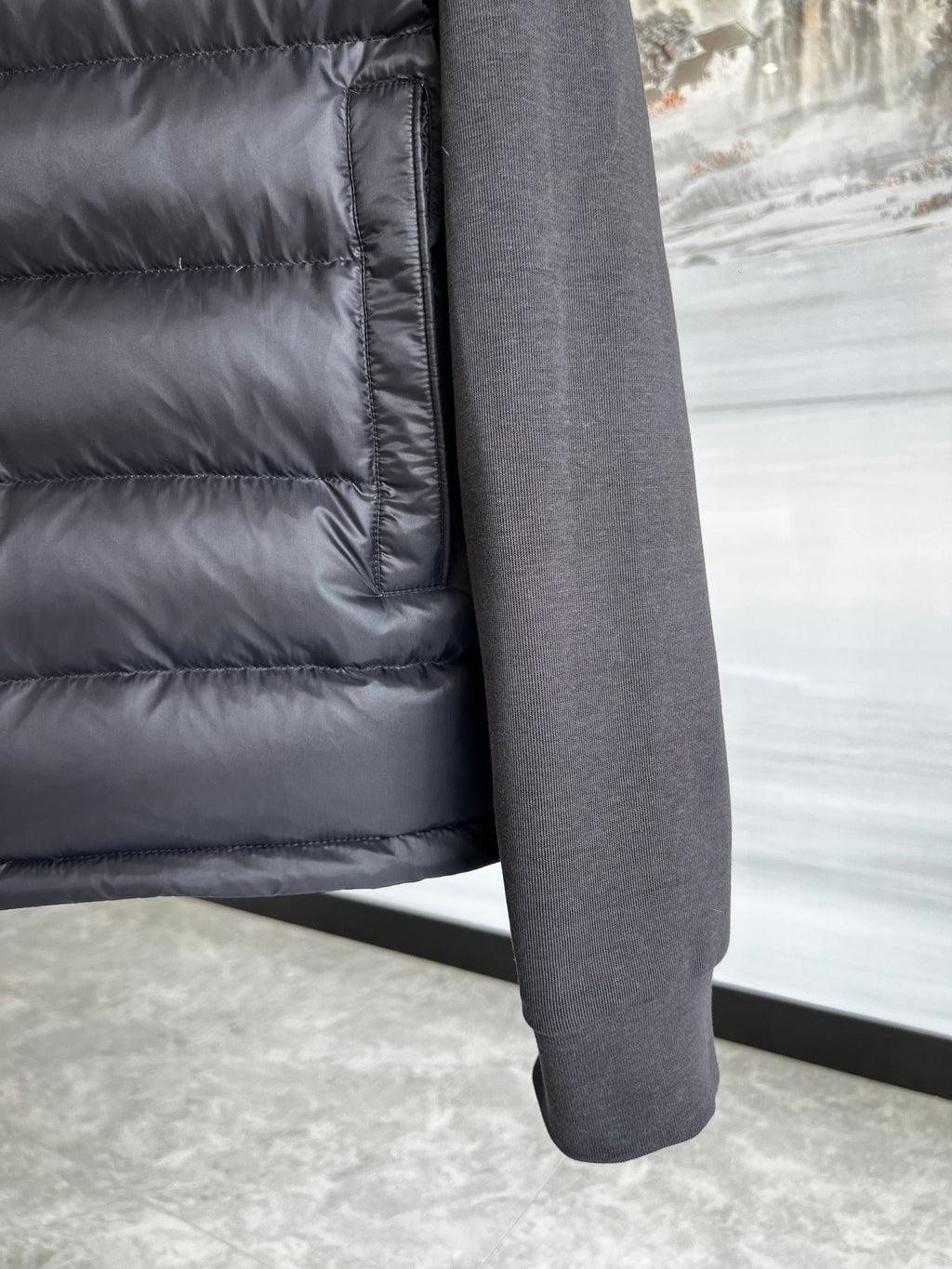 Moncler Black and White Striped Hybrid Hooded Jacket