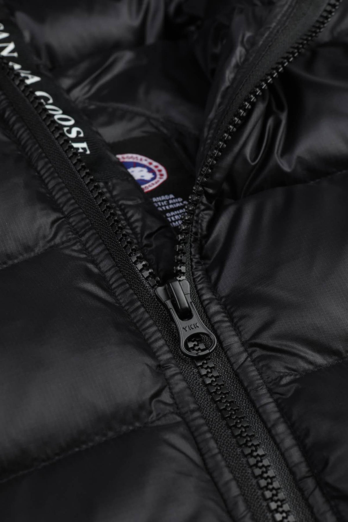Canada Goose Black Hooded Quilted Puffer Jacket with Contrast Stripes