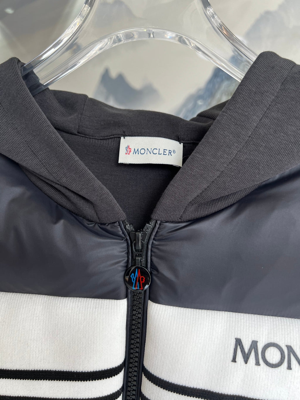 Moncler Black and White Striped Hybrid Hooded Jacket