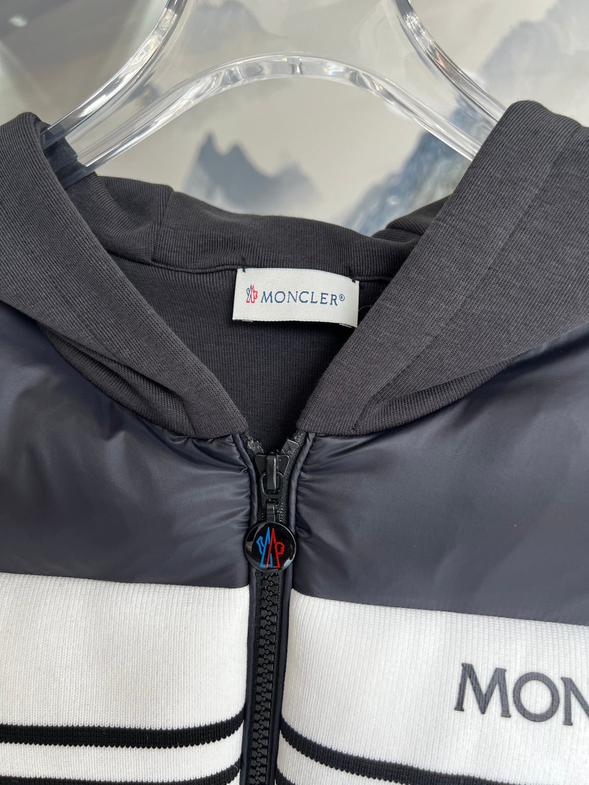 Moncler Black and White Striped Hybrid Hooded Jacket