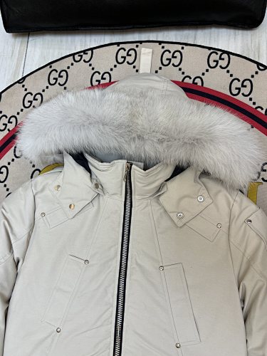 Moose Knuckles Ivory Hooded Bomber Jacket
