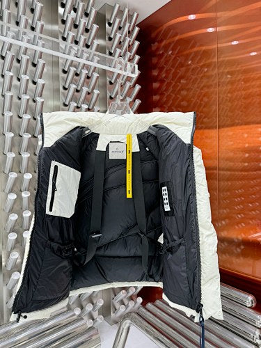 Moncler White Hooded Puffer Jacket with Black Logo Patch