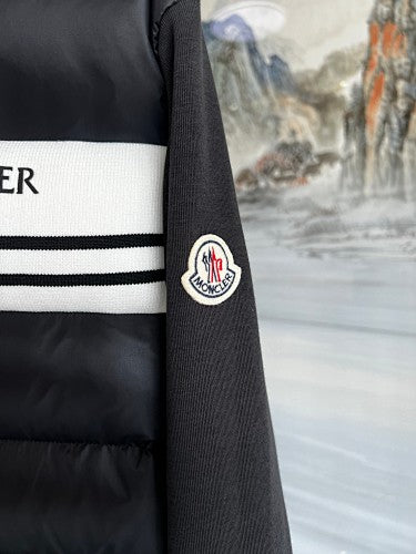 Moncler Black and White Striped Hybrid Hooded Jacket