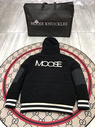 Moose Knuckles Black Hooded Teddy Fleece Jacket