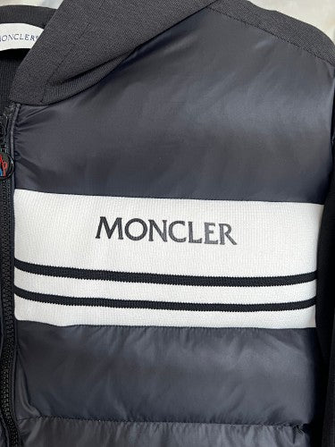 Moncler Black and White Striped Hybrid Hooded Jacket