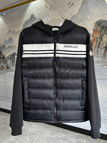 Moncler Black and White Striped Hybrid Hooded Jacket