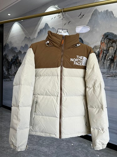 The North Face Cream and Brown Color-Block Puffer Jacket