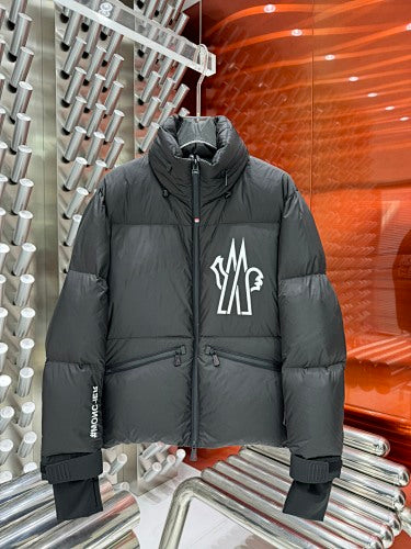 Moncler Charcoal Gray Stand-Collar Logo Puffer Jacket