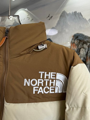 The North Face Cream and Brown Color-Block Puffer Jacket