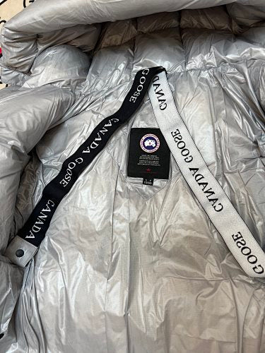 Canada Goose Silver Gray Glossy Hooded Puffer Jacket