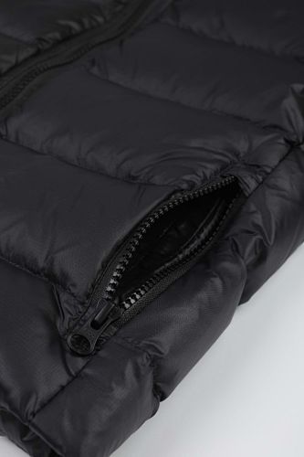 Canada Goose Black Hooded Quilted Puffer Jacket with Contrast Stripes