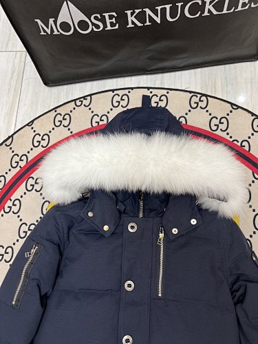 Moose Knuckles Navy Blue Hooded Puffer Jacket