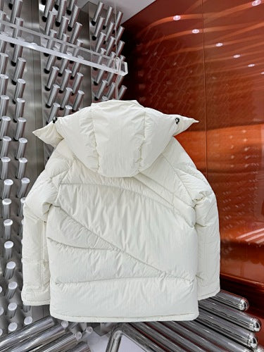 Moncler White Hooded Puffer Jacket with Black Logo Patch