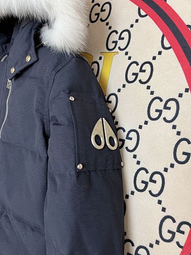 Moose Knuckles Navy Blue Hooded Puffer Jacket