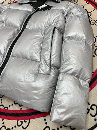 Canada Goose Silver Gray Glossy Hooded Puffer Jacket