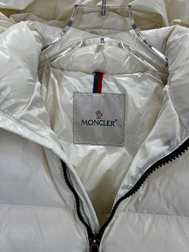 Moncler Ivory White Glossy Hooded Puffer Jacket