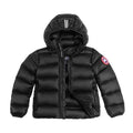 Canada Goose Black Hooded Quilted Puffer Jacket with Contrast Stripes