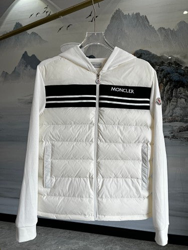 Moncler White Hooded Hybrid Quilted Jacket