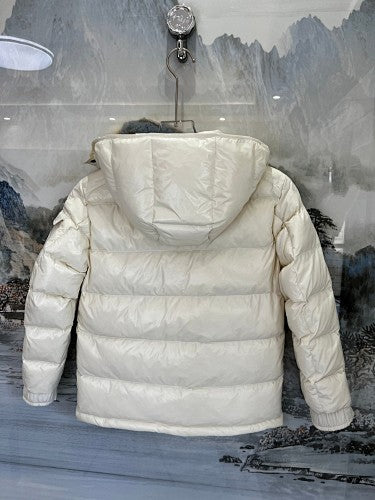Moncler Ivory White Glossy Hooded Puffer Jacket