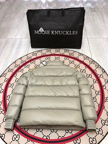 Moose Knuckles Sage Green Stand-Collar Quilted Puffer Jacket