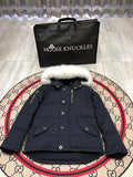 Moose Knuckles Navy Blue Hooded Puffer Jacket