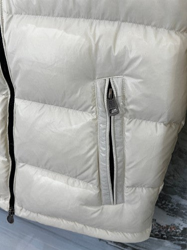 Moncler Ivory White Glossy Hooded Puffer Jacket