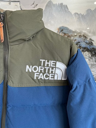 The North Face Blue and Olive Green Colorblock Puffer Jacket