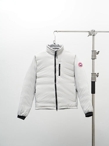 Canada Goose White Stand-Collar Puffer Jacket with Zip Chest Pocket