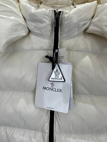 Moncler Ivory White Glossy Hooded Puffer Jacket