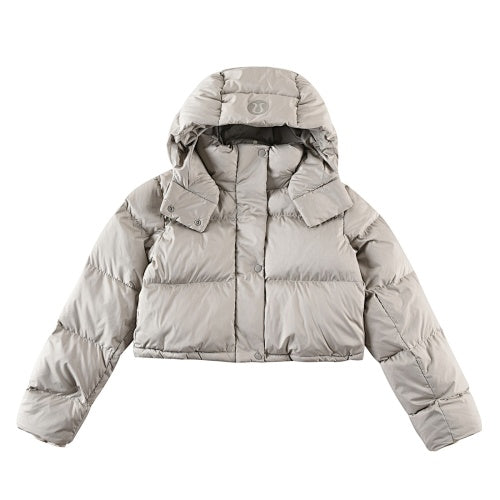 Lululemon Light Taupe Cropped Hooded Puffer Jacket