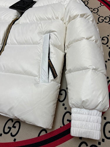 Moose Knuckles White Stand-Collar Puffer Jacket