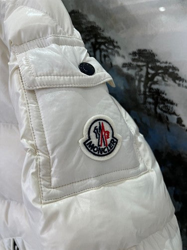 Moncler Ivory White Glossy Hooded Puffer Jacket