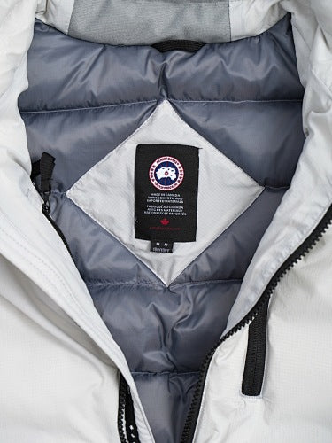 Canada Goose White Stand-Collar Puffer Jacket with Zip Chest Pocket