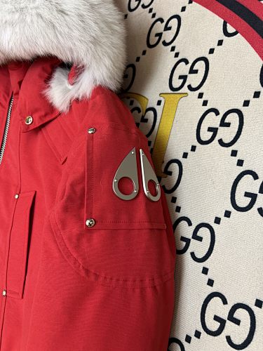 Moose Knuckles Red Hooded Bomber Jacket