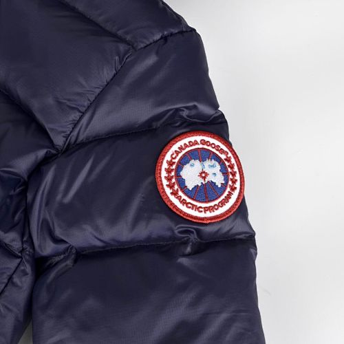 Canada Goose Navy Blue Hooded Quilted Puffer Jacket with Contrast Stripes