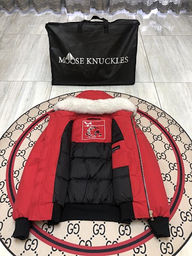 Moose Knuckles Red Hooded Bomber Jacket