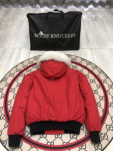 Moose Knuckles Red Hooded Bomber Jacket