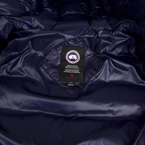 Canada Goose Navy Blue Hooded Quilted Puffer Jacket with Contrast Stripes