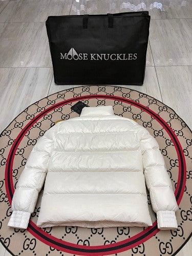 Moose Knuckles White Stand-Collar Puffer Jacket