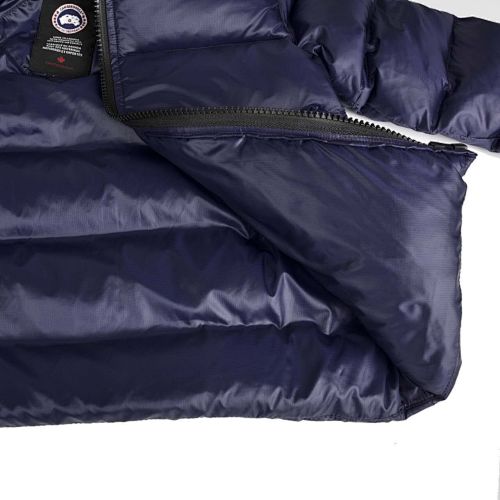 Canada Goose Navy Blue Hooded Quilted Puffer Jacket with Contrast Stripes