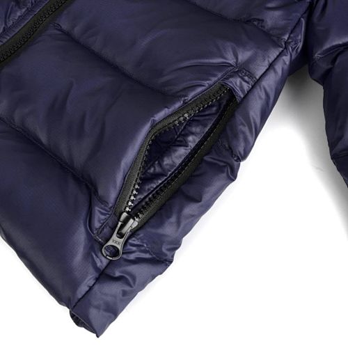 Canada Goose Navy Blue Hooded Quilted Puffer Jacket with Contrast Stripes