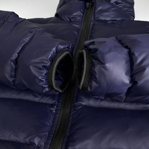 Canada Goose Navy Blue Hooded Quilted Puffer Jacket with Contrast Stripes