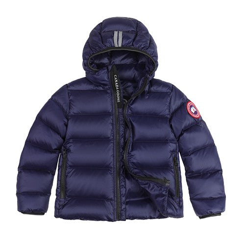 Canada Goose Navy Blue Hooded Quilted Puffer Jacket with Contrast Stripes