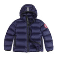 Canada Goose Navy Blue Hooded Quilted Puffer Jacket with Contrast Stripes