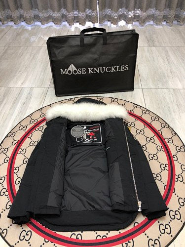 Moose Knuckles Black Hooded Puffer Jacket